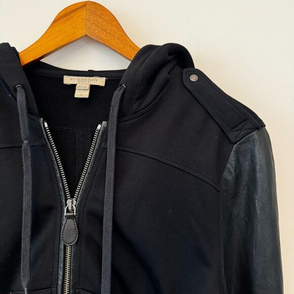 Burberry Brit Women's Black Hooded Cotton/Leather Jacket Size Medium - Picture 2 of 8